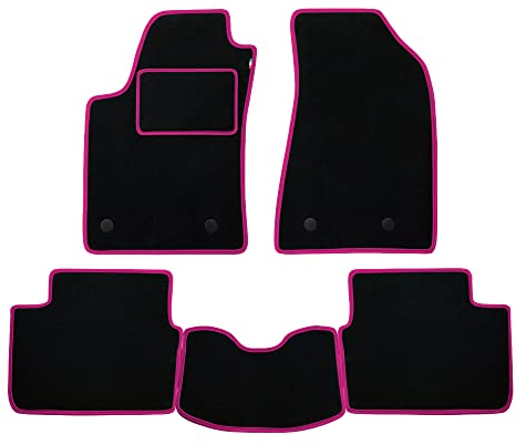 Fußmatten Set für Mitsubishi Space Star ab Baujahr 2013 aus hochwertigem Teppich mit schwarzem Fersenpolster und Fuchsia