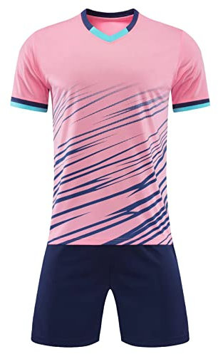 dPois Enfant Fille Garçon Maillot Foot Football Soccer T-Shirt et Short Ensemble Sport Tenue Gymnastique Fitness Été Sportswear 4-14 Ans Rose 6-7 ans