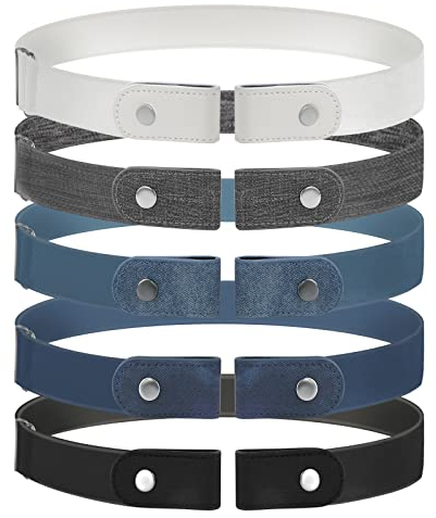 MINISOISO 5 Stück Ohne Schnalle Gürtel, Elastischer Gürtel für Damen und Herren, Ohne Schnalle Keine Ausbuchtung Unsichtbare Gürtel für Jeans Hosen