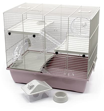 ZooPaul Nagerkäfig Hamsterkäfig Deluxe Pastel in grau pink inkl. Zubehör für Kleintiere Nager Hamster usw.