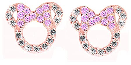 Kaguyo Minnie Mouse Ohrringe, 925 Sterling Silber Amethyst Blau Rosa Zirkonia Mickey Mouse Ohrstecker für Frauen Mädchen, Geburtstagsgeschenk (rosa)