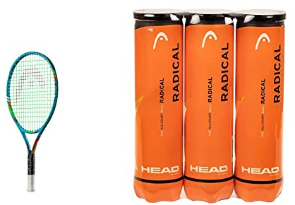 HEAD Novak 23 Tennisschläger, Blau, Griffstärke 05, 6-8 Jahre & Radical Tennisball (3 x 4 Stück) Amazon Exclusive