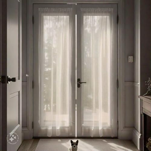 Fly Screens for Doors 2Pack - White Insect Mesh 90x210cm Size with Centre Magnets - Auto Shut Maintain Privacy Pet and Kids Friendly - Drill Free Installation