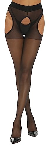 Yilanmy Damen Strapsstrumpfhose Schwarz Offen im Schritt Strumpfhose 15 Den Ouvert Strapsstrümpfe