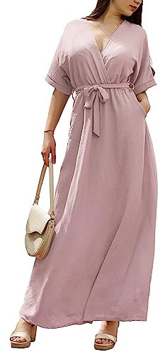 JOPHY & CO. Robe longue décontractée à col en V (code 7196), Rose antique, M