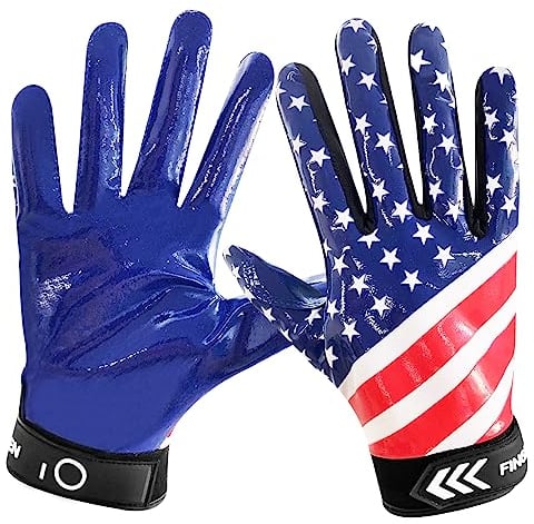 Finger Ten American Football Receiver Handschuhe für Youth Jungen Mädchen, Torwarthandschuhe Impact Palm Protection, Wasserdicht Gloves Fit Kinder Alter 5-14 (Kobalt, L)