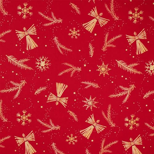 Baumwollstoff Strohengel, Weihnachten | ab 50cm x 135cm (rot) | Dekostoff - Weihnachtsstoff