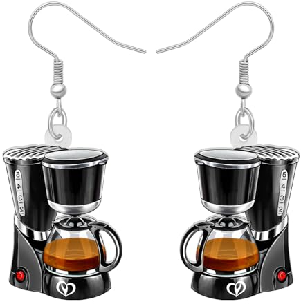 RAIDIN Neuheit Acryl Kaffeemaschine Ohrringe für Damen Mädchen süße baumeln Haken Ohrringe Schmuck für Geschenke (Braun)