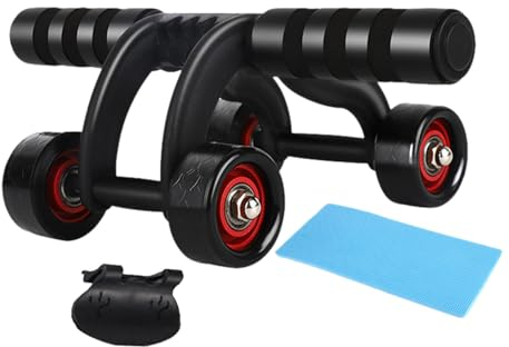 Bauch-Roller mit 4 Rädern | 4-Rad-Roller mit automatischem Rückprall, Trainingsgerät für Zuhause, Arbeitsplatz, Campus, Reisen, Geschäftsreisen, Fitnessstudio Rockia