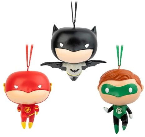 Grupo Erik: Set Addobbi di Natale DC Comics - Batman, Flash & Lanterna Verde | Set di 3 Decorazioni per Albero di Natale Supereroi, dipinti a mano e con cordoncino