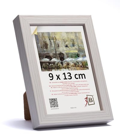 3-B Bilderrahmen MEGA - Weiß mit optischer Holzmaserung - 9x13 cm - Holzrahmen, Fotorahmen, Portraitrahmen mit Acrylglas