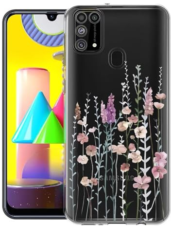 Kaywzo Hülle für Samsung Galaxy M31,Transparent TPU Handyhülle mit Gemälde Blume Muster,Ultradünn Stoßfester Schutzhülle,Schön Silikon Cover Case-3