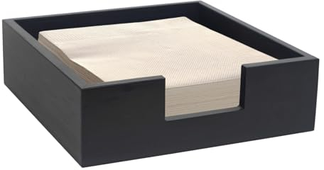 ElfBello Bamboo Napkin Holder for Table, Flat Napkin Holders, Cocktail Napkin Holder, Guest Hand Towel Napkin Holder for Kitchen Bathroom, Napkin Caddy Basket Tray, 7 x 7 x 2.2 Square, Black