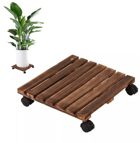 HAQMG Table Porte Plante Plantes de Jardin Chariot À roulettes pour Jardinières, Porte Plante Interieur en Bois avec Roues, Support Plante Exterieur Chariot À Plantes Roulant (Color : 35X35CM)