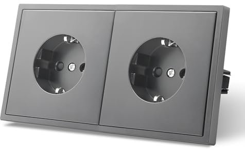 MVAVA Enchufe Schuko Norma EU Enchufe empotrado de 2 compartimento Fácil instalación Enchufes de 80 mm*150 mm Requiere 3 cables Gris