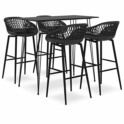 LAPOOH 5-TLG. Bar-Set, Bartisch Mit Barhocker Set, Hochtisch Mit Stühlen Set, Küchentheke Mit Hocker, Bartisch Mit Barhocker, Sitzgruppe Küche, Esstisch Mit Stühlen, Schwarz