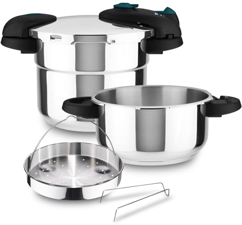 Fagor Future - Olla a Presión 4+6L + Cestillo Perforado, Acero Inoxidable 18/10, Cocción Rápida y Eficiente, Apto Para Inducción, Cocina al Vapor