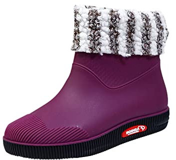 Stivali di gomma da donna foderati, stivali da pioggia corti, in gomma antiscivolo, stivali in gomma, impermeabili, stivali da lavoro, scarpe da giardino, stivaletti caldi, Lilla, 37 EU