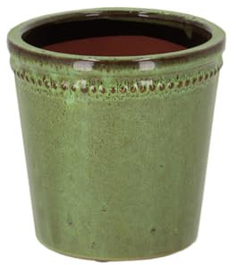 Esschert's Garden Pot De Fleur Rond en Terre Cuite Verni - Vert - D 15 X H 15 Cm