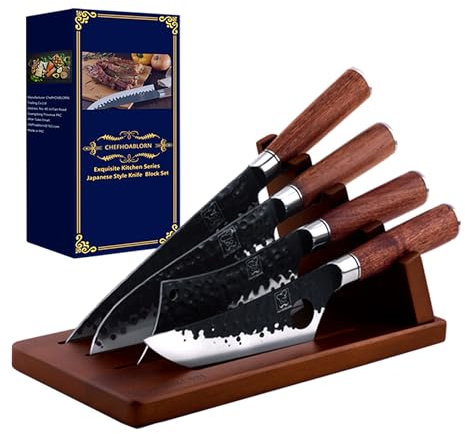 Luxury Knife Block Set 4PCS Germany Stainless Steel with Modern Knife Block, Elegant Design Also Practicality, Easy to Pick Up, Japanese Chef Knife Best Wedding Gift