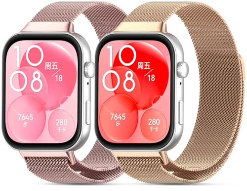 CHANRASI 2 Pezzi Cinturino Compatibile con Huawei Watch Fit 4 Pro/Fit 4/Fit 3 Donne Uomini,Bracciale Cinturino Magnetico di Ricambio in Metallo Acciaio Inox Oro rosa/rosa