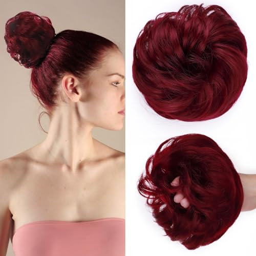 SEGOHAIR Haarteil Mit Gummiband,Verdickung VOLUMINÖS Unordentlicher Dutt Scrunchie Haargummi Mit Haaren, Brautfrisuren Messy Bun Dutt Haarteil Für Damen Mädchen Burgunderrot 35g