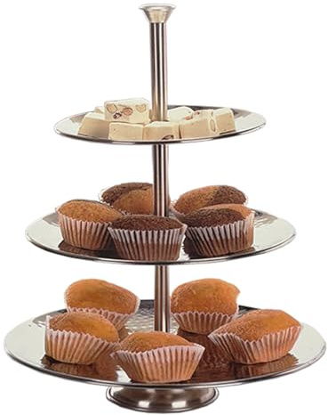 Mojawo 3-stöckige Metall Etagere Silber Servierregal Servierständer Ständer Telleretagere rund Tischdeko Ø25xH36cm