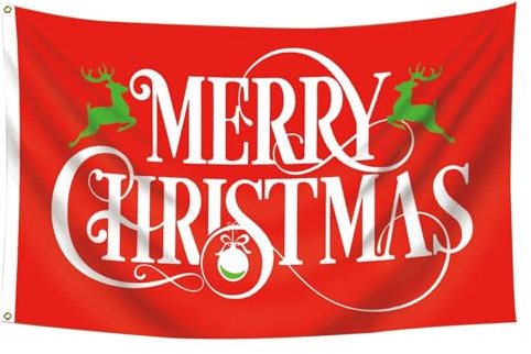 Bandera de Feliz Navidad | Bandera exterior para exteriores | Banderas de doble cara de 3 x 5 pies, banderas rojas y blancas | Banderas de Navidad de invierno | Bandera de festival resistente al