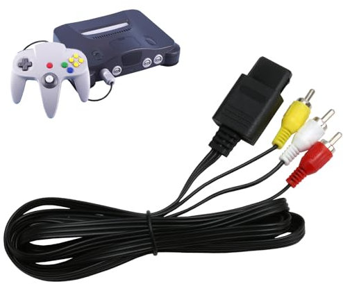N64 AV Cable 1.8 M/ 6Ft, N64 Cable Composite TV AV Display Cable Replacement Wire Cords for N64 Cables Super Console Standard Composite Cable Fit for Game Cube, N64, GC and SNES 1 Pcs