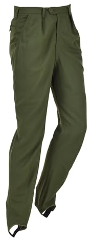 Pantalones formales militares suecos originales, color verde, plisados, con estribo frontal