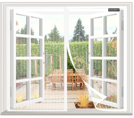 SAILIMAY Moustiquaire Fenêtre Magnétique 110x120cm, fermeture automatique, moustiquaire porte fenêtre Sans Perçage Toile Ultra Fine, pour La Plupart des Types de Fenêtres ou Porte de Balcon, Blanc