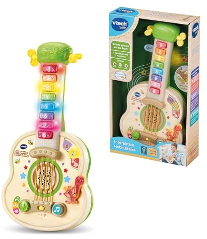 Vtech Baby Interaktive Holz-Gitarre – E-Kindergitarre zum Lernen von Musik, Zahlen und Farben – Mit Holz aus verantwortungsvoller Forstwirtschaft – Für Kinder von 1,5-4 Jahren