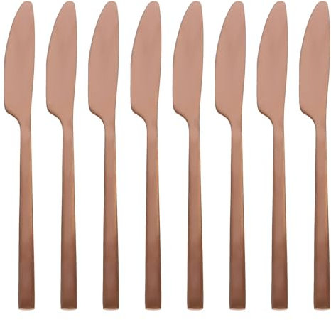 Argon Tableware 8 Stainless Steel Dinner Knives – 21cm Copper Finish Modern Cutlery Set for Dining & Entertaining – Stylish Dishwasher Safe Tableware