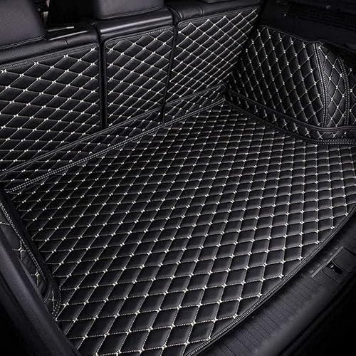Tapis De Coffre Voiture pour Citroen C4 Cactus 2014-2024 2025, Cuir PU Imperméable Durable Antidérapant Et Anti-Usure Protection Coffre Voiture, Facile À Nettoyer(Black Beige)