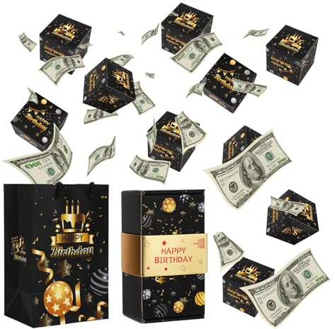 Überraschungsbox Geburtstag, Schwarzes Gold Geldgeschenk Geburtstag, Surprise Box für Freunde, Kollegen und Familie, Explosionsbox Bastelset, Surprise Geschenkbox aufklappbar (Schwarz-Gold)