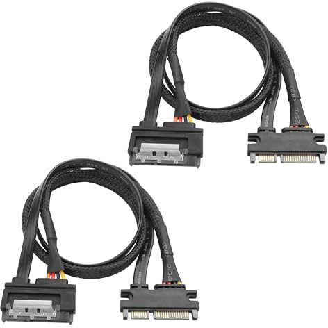 YACSEJAO 2-Pack SATA Power Cable 50cm 22Pin (7+15) Male to Female Data Power Combo Extension Cable for SSD,HDD,PCI Cards