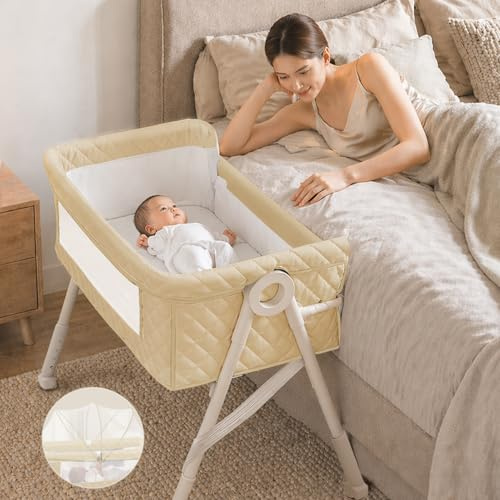 Beistellbett Baby, 3-in-1 Beistellbett, Babybett für Neugeborene, Khaki