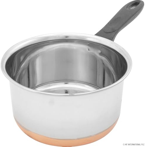 Milk Pan Copper Base Saucepan with Handle and Spout, Induction Hob Compatible Small Saucepan, Kitchen Cooking Pan for Heating Milk, Sauces and Soups, Easy Clean Design