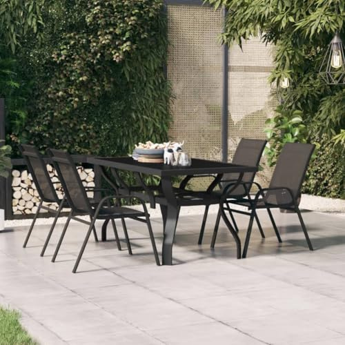 kithwjll Gartentisch Schwarz 140x70x70 cm aus pulverbeschichtetem Stahl und gehärtetem Glas, wetterfest, Stabiler Balkontisch, Terrassentisch klein für Outdoor und Balkon, moderner Beistelltisch