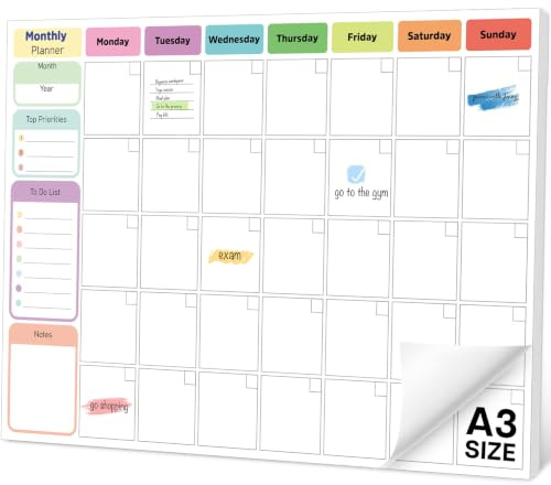 A3 Large Monthly Planner Pad, 24 Tear Off Sheets Undated Calendar & Organizer, To Do List Notepad Monthly Desk Pad Organiser for Home School Office – Enough for 2 Years Use