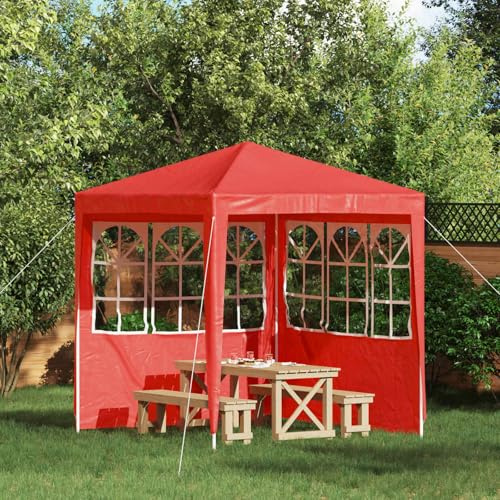 mzdioop Tenda laterale per feste, 2 pezzi, 200 x 195 cm, rosso, in PE e acciaio, con finestre decorative per gazebo, tenda da giardino, pergola, come protezione solare impermeabile e protezione dalla
