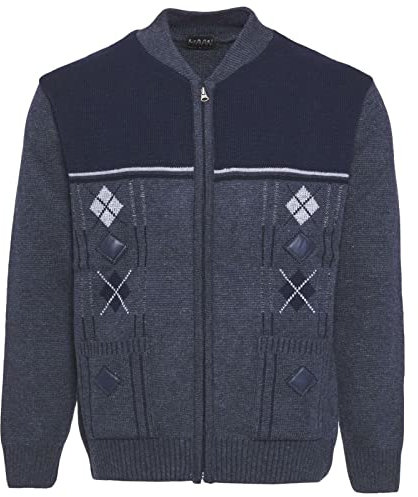 Maan Store Men Knitted Cardigan Zip Front Chunky Cable Knit with Front Pockets, X-Large, Navy Mix