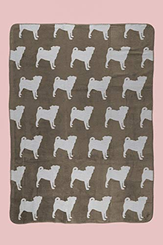 jilda-tex Wohndecke Tier-Decke Kuscheldecke Luxusdecke Tagesdecke Baumwolldecke (Mops - Braun, 130 x 170 cm)