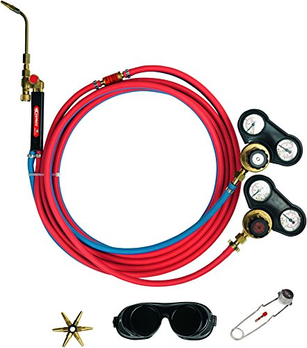 Express, 2905, Saldatura ossiacetilenica, kit di saldatura Koro con 1 cannello + tubo da 5m con 1 dispositivo antiritorno parafiamma + 2 regolatori di pressione + 1 stella a 6 beccucci + 1 accenditore