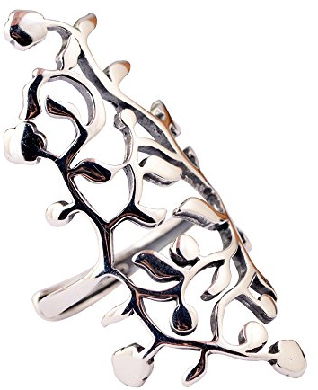 Damen Breit 925 Sterling Silber Hohl Blätter Ring Offen Verstellbar