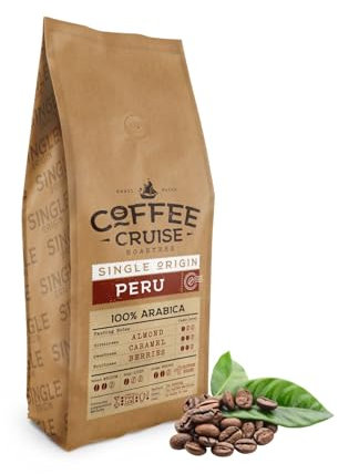 COFFEE CRUISE Perú Café en Grano 1kg - Tostado Ligero - Aroma Caramelo y Hierbas - Para Todas Las Máquinas de Café - 100% Arábica