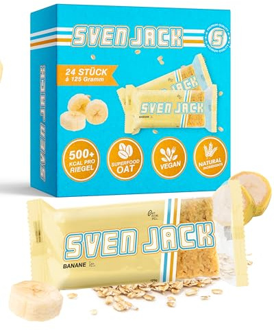 Sven Jack (Energy Cake) - Banane 24x 125g (3kg) - Energie Ausdauer Riegel für Sportler, hochkalorisch mit Protein & weniger Zucker - einzigartiger Haferflocken Sattmacher & Fitnesssnack