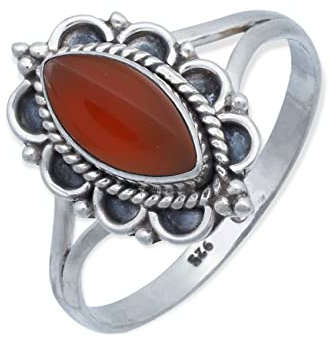 mantraroma Damen Ring 925 Silber Karneol Edelstein orange ausgefallen verspielt
