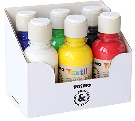 PRIMO Hobby & Professional - Acrylfarben Set, 6 Farben für Künstler ab 14 Jahren, 125 ml, Permanente Undurchsichtige Textilfarben, Acryllack Textilstifte Kreatives Basteln, Stoffmalerei