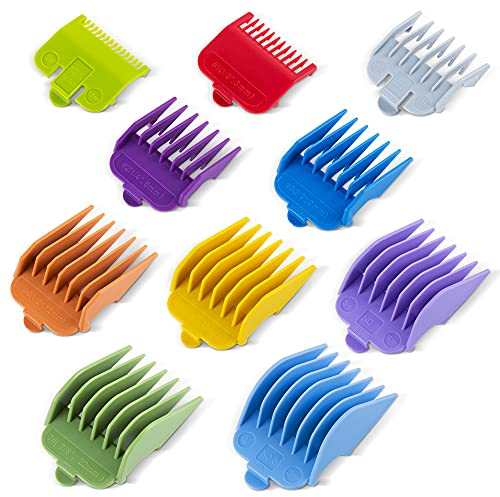 BESTBOMG 8 farbige Aufschiebekämme für Schermaschine 45.5mm B x 38.5mm H, 8 Kämme #3170-400- 3mm-25mm - Geeignet für Standard Haarschneidemaschine